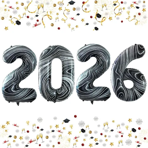 Vista 9 de GOER Globos de papel de aluminio 2026 para fiesta de Año Nuevo, suministros de fiesta, decoraciones de graduación (negro, 16 pulgadas)