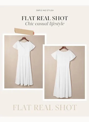 Vista 4 de Dokotoo Vestido de fiesta elegante con cuello en V para mujer, vestido de manga corta, vestido de patinadora, vestidos de invitados de boda