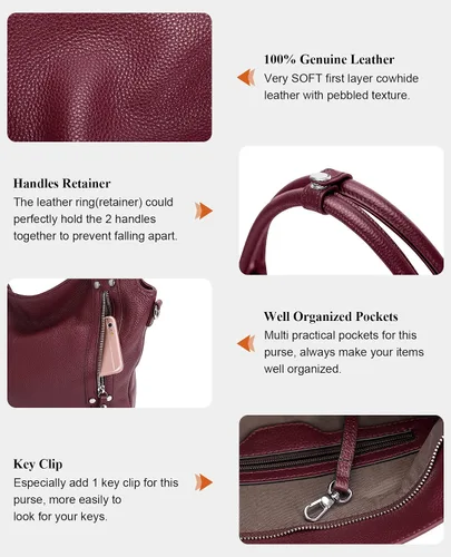 Vista 7 de Over Earth Bolsos de cuero genuino para mujer, bolso de hombro Hobo para mujer