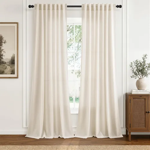 Vista 12 de Hokibero Cortinas de lino natural de 96 pulgadas de largo para sala