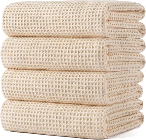 Vista 14 de POLYTE Toalla de baño de microfibra de gran tamaño de 430 GSM, de secado rápido, sin pelusas, 60 x 30 pulgadas, paquete de 4 (tejido de waffle)