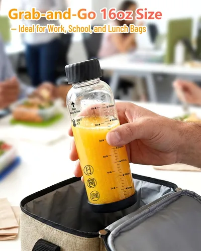 Vista 5 de Zukro - Botellas de agua de vidrio con tapa de acero inoxidable de 16 onzas Color múltiple