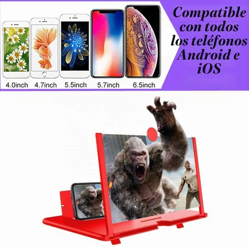 Vista 2 de Lupa de pantalla 3D de 12 pulgadas HD para teléfono inteligente móvil con lupa de video compatible con X / 8/8 Plus / 7/7 Plus / 6 / 6s Plus / 6