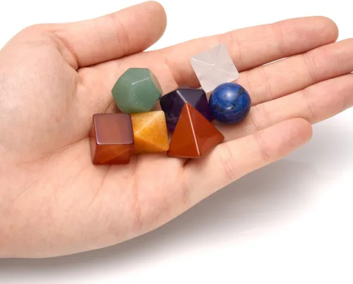 Vista 2 de Top Plaza Kit de 7 cristales curativos de chakras, geometría sagrada, cristales sólidos platónicos, juego de piedras pulidas de Reiki, decoración