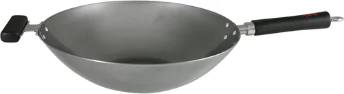 Vista 5 de Dexam 12108414 Wok antiadherente de acero al carbono con mango de madera de 13.4 in, color negro