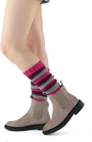 Vista 5 de GLENMEARL Paquete de 3 calcetines largos de punto a rayas cálidas para mujer, para otoño e invierno