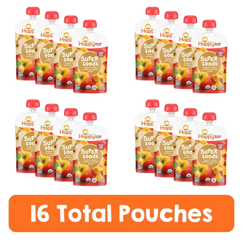 Vista 4 de HAPPYTOT Organics Stage 4 - Bolsas de comida para bebés, sin gluten, aperitivo vegano, SuperFoods puré de frutas y verduras, manzanas, calabaza