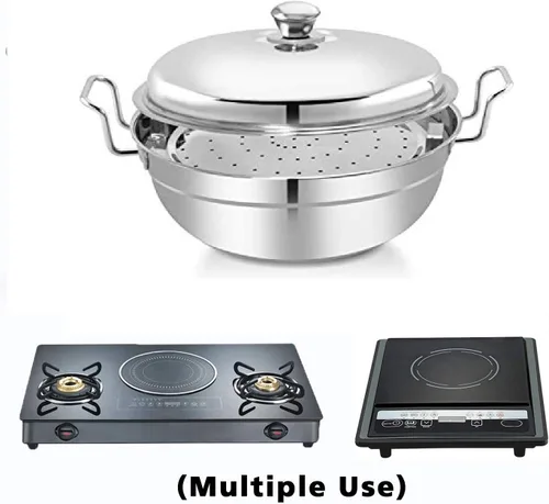 Vista 4 de Idli - Vaporizador multi Kadai de acero inoxidable resistente de alta calidad con fondo de inducción, juego de ollas incluidas, tamaño grande con 5