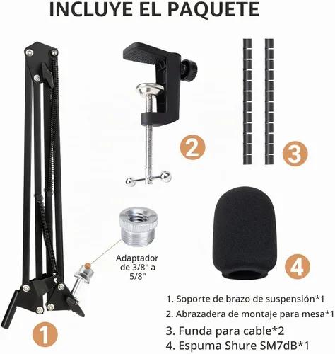 Vista 5 de SUNMON Shure SM7dB - Soporte de micrófono con brazo de brazo – brazo de micrófono con cubierta de micrófono de espuma compatible con Shure SM7dB