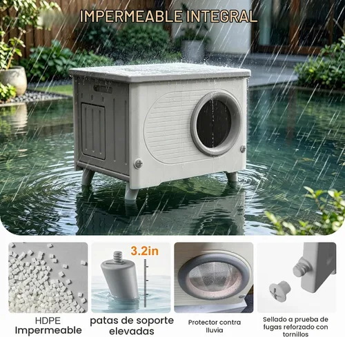 Vista 4 de Casa para gatos al aire libre, resistente a la intemperie, refugio para gatos con puerta de escape y solapa de puerta de PET, apilable elevado