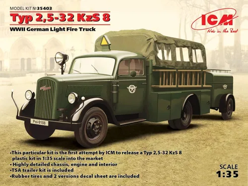 Vista 7 de ICM Modelos Tipo 2,5-32 KZS 8 WWII Alemán Camión de Bomberos Ligero Modelo Kit