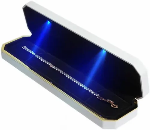 Vista 5 de HSLFUAI Caja larga para collar con luz LED, cajas de exhibición de collar para compromiso de aniversario de boda (blanco)