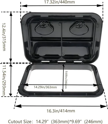 Vista 2 de Amarine Made Boat Hatch, 17.3" X 12.4" Boat Access Hatch, Marine Hatch Negro
