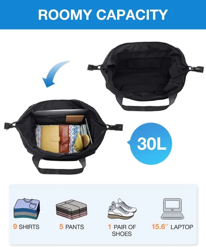 Vista 3 de Bolsa de lona de viaje, bolsa de gimnasio BAGSMART para mujer, bolsa de fin de semana, bolsa de transporte grande para toda la noche, Negro, L