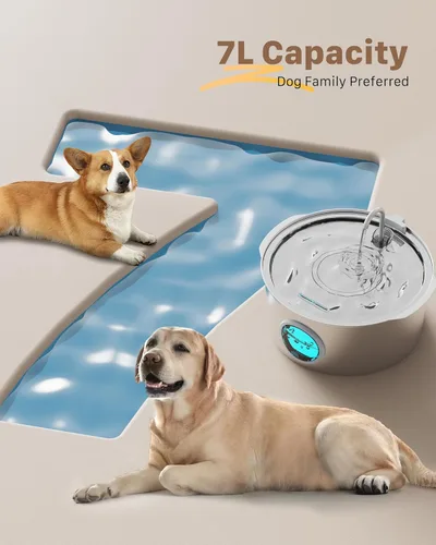 Vista 4 de Fuente de agua para mascotas para perros grandes: fuente de agua de metal para perros - Fuentes silenciosas para gatos grandes - Fuentes de agua