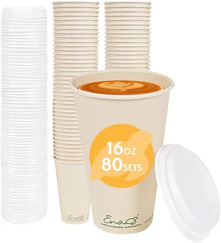 Vista 6 de Tazas de café desechables 100% compostables (paquete de 80 onzas) Vasos de papel hechos de bambú, ecológicos, biodegradables de alta calidad