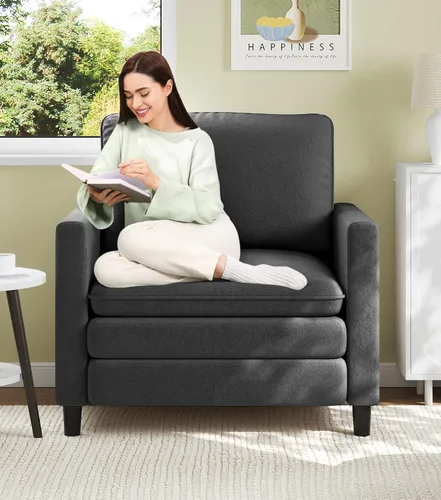 Vista 13 de Welzona Loveseat, 51" Small L Shaped Couch, Comfy Teddy Love Seat with Ottoman Set, Tool-Free Setup Loveseat Sofa with Ottoman, All-Wood Small Sofa