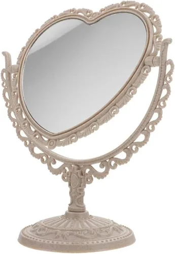Vista 5 de AKOAK Espejo cosmético en forma de corazón, plástico, de doble cara, giratorio, ligero, espejo de baño y dormitorio (beige) Plástico de doble