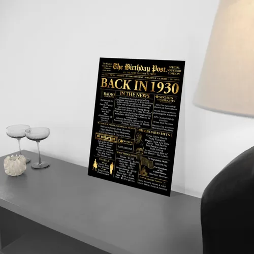 Vista 2 de Stuff4 Póster Dorado del 96º Cumpleaños Sin Marco - Periódico Dorado Nacido en 1930 - Feliz 96 Cumpleaños para Hombres y Mujeres Regalos Retro