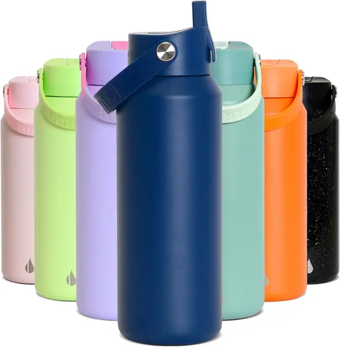 Vista 62 de Elemental Botella de agua aislada de 24 onzas con popote, botellas de agua con núcleo de acero inoxidable 100% a prueba de fugas para viajes, Beige