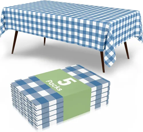 Vista 49 de Smiry Paquete de 3 Manteles Desechables de Cuadros Gingham Color Caqui - 54" x 72" Mantel de Plástico de Servicio Pesado, Cubiertas de Mesa