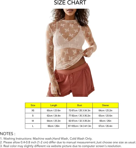 Vista 6 de Camiseta corta de manga larga con encaje y cuello alto para mujer, ajustada, ajustada
