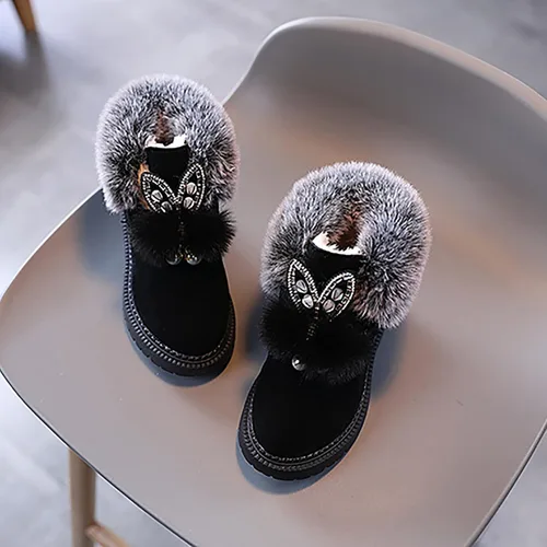Vista 4 de Baby Girls Booties Toddler Snow Boots Infant Winter Warm Princess Shoes Kids Fleece Prewalker Non-Slip Footwear Outdoor