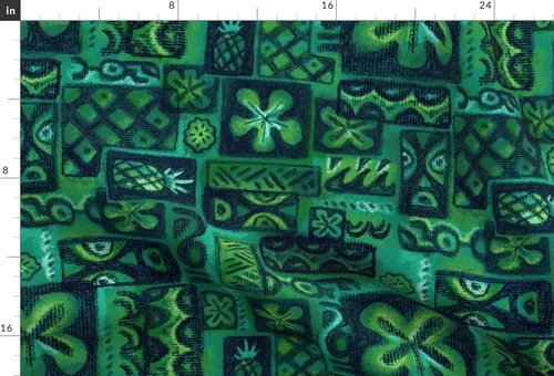 Vista 3 de Spoonflower Tela - Flores verdes azules esmeralda olas retro Tiki hawaiano vintage mediados impreso en tela de gasa Fat Quarter - Costura de ropa
