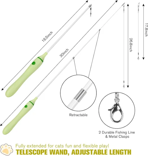 Vista 2 de BEBOBLY Juguete retráctil 3 en 1 para gatos de interior, juguetes interactivos de plumas de gato