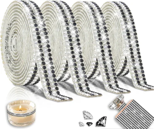 Vista 14 de 4 rollos de cinta autoadhesiva con diamantes de imitación y cristal Bling con tiras adhesivas de 2 mm para manualidades, bodas, cumpleaños, fiestas