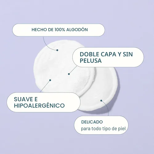 Vista 3 de Cliganic Rondas de algodón prémium para cara, almohadillas desmaquillantes