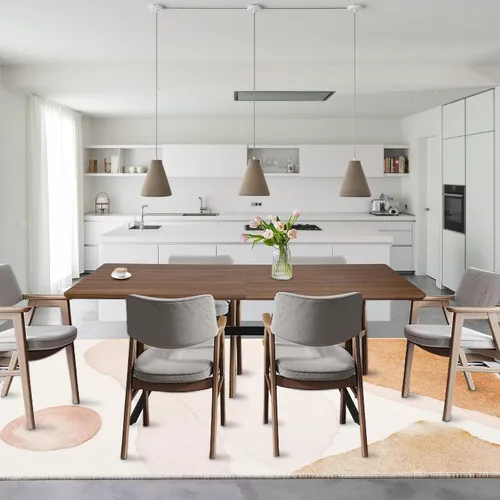 Vista 7 de Mesa de comedor rectangular de 71 pulgadas para 6 y 8 pulgadas, mesa de cocina de madera moderna de mediados de siglo con patas cruzadas de metal