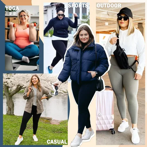 Vista 4 de NEW YOUNG Leggings con forro polar de talla grande con bolsillos para mujer, pantalones térmicos cálidos de cintura alta, pantalones de yoga