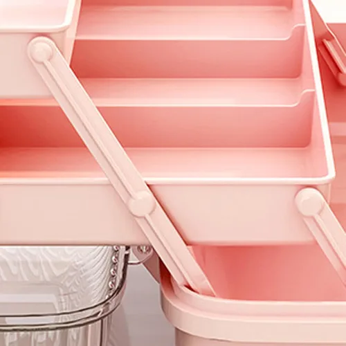 Vista 7 de Caja organizadora de accesorios para el cabello, caja de almacenamiento portátil de 3 capas, caja de herramientas de plástico multifuncional