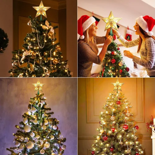 Vista 5 de ODEETRONIC Luces de Estrella para la Punta del Árbol de Navidad, 9.5 pulgadas con Certificación UL Estrella 3D para la Punta del Árbol, de Doble