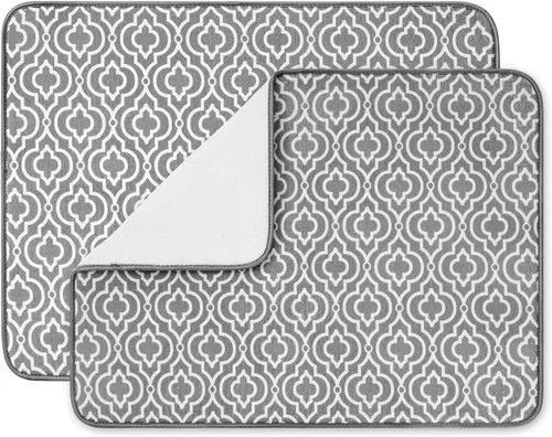 Vista 13 de Estera de secado de platos para cocina, paquete de 2, esteras de drenaje de platos de microfibra ultra absorbente de Subekyu, 19.2 por 15.8 pulgadas