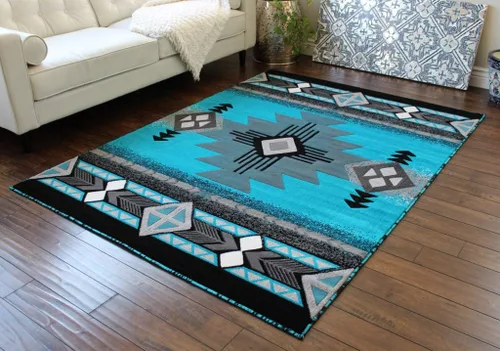 Vista 2 de Masada Rugs, Southwest Native American Design - Alfombra turquesa (5 pies x 7 pies)