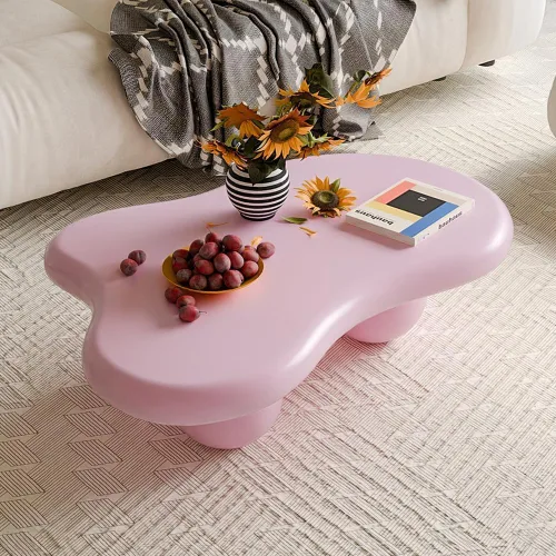 Vista 12 de Mesa de centro irregular moderna de 40 pulgadas, mesa de centro única de nube para sala de estar, mesas centrales bajas y lindas con 4 patas
