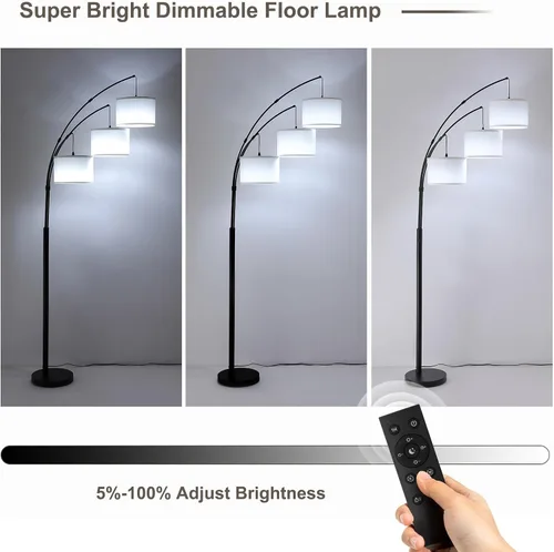 Vista 6 de Lámpara de pie con control remoto, lámparas de pie de arco de 3 luces para sala de estar, lámparas de pie altas de 2400 lm con pantallas blancas