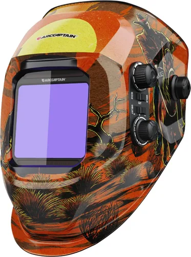 Vista 14 de ARCCAPTAIN - Casco de soldadura, pantalla grande de 3.94 x 3.66 pulgadas a color real, oscurecimiento automático, solar, 4 sensores de arco, rango