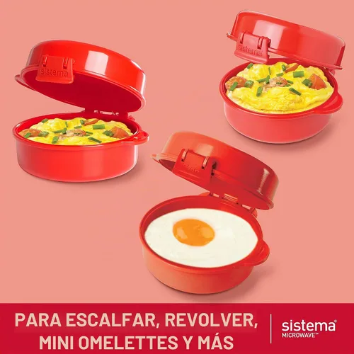 Vista 2 de Sistema 1117 Utensilio de cocina para cocinar huevos de manera fácil en el microondas, color rojo