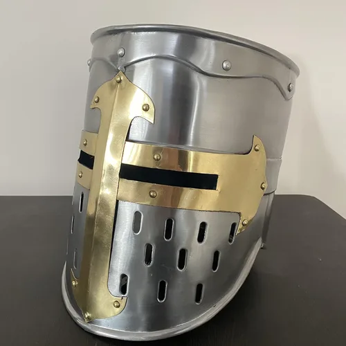 Vista 3 de AnNafi - Casco medieval de armadura de caballero cruzado templario Armadura espartana griega romana Yelmo antiguo A Tamaño libre para disfraces