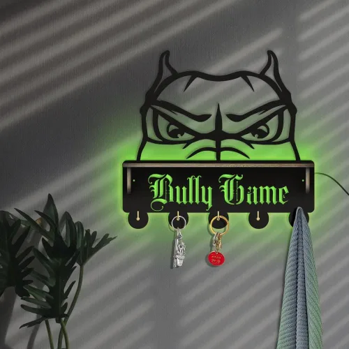 Vista 5 de The Geeky Days Peeking American Bully Head - Estante organizador de llaves con 5 ganchos, moderno organizador de entrada que brilla en la oscuridad
