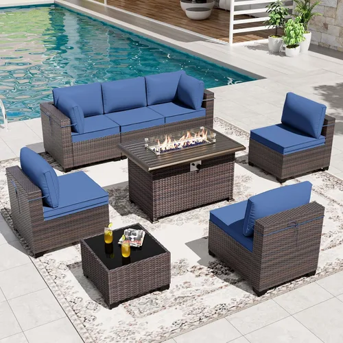 Vista 22 de Gotland Juego de muebles de patio de 6 piezas con 1 mesa auxiliar, 5 plazas de ratán seccional para exteriores con reposabrazos anchos de 29.5 Gris