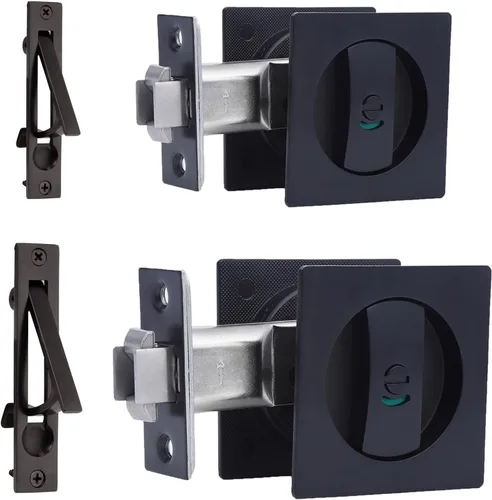 Vista 17 de Dontay Cerradura de indicadores codificados por color para puerta de bolsillo, cerradura de manijas de privacidad (cama/baño), fondo de 2-3/8 Níquel