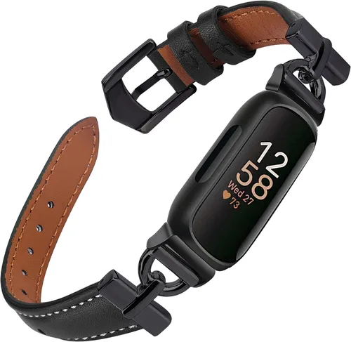 Vista 7 de Correas de cuero compatibles con Fitbit Inspire 3, correas de reloj de repuesto en forma de D, pulsera suave para Fitbit Inspire 3 Fitness Tracker