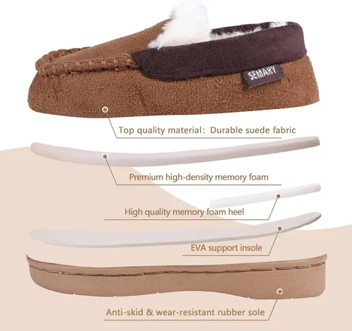 Vista 5 de SEMARY Toddler Kids' Moccasin House Shoe with Indoor Outdoor Memory Foam Sole Protection Slipper U722WLFX-0914