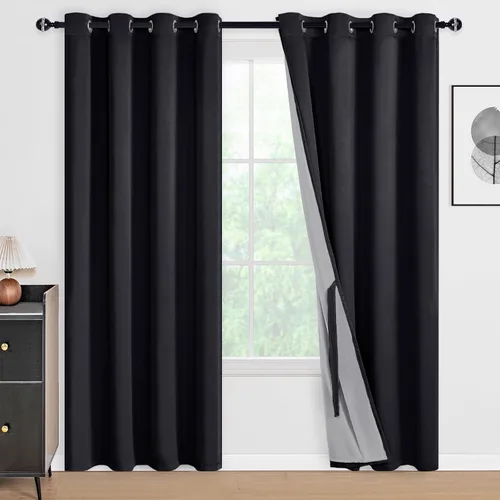 Vista 60 de DWCN - Cortinas 100% opacas para dormitorio con forro negro, cortinas de ventana de doble capa con aislamiento térmico que oscurecen toda la Azul