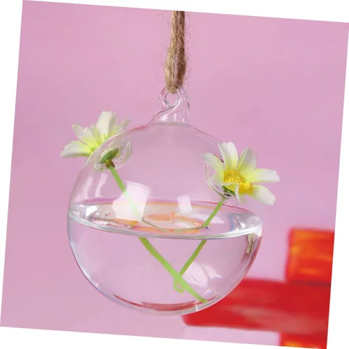 Vista 3 de Jarrón colgante de cristal para decoración del hogar, diseño de doble agujero para plantas de interior, terrario montado en la pared para exhibición