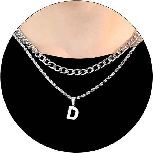 Vista 56 de SENRAN Collar con inicial en capas de la A a la Z para hombre, cadena de cuerda torcida de acero inoxidable de 18 a 20 pulgadas, dije de letra
